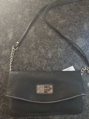 NWT Nine West Black Leather Crossbody Wallet with Chain Strap